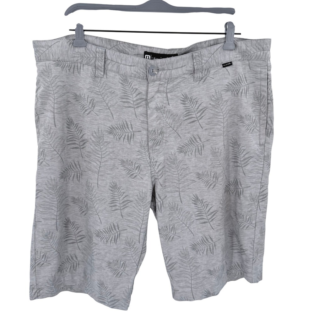 TravisMathew Grey Palm Leaf Print Performance Golf Shorts Stretch Tropical